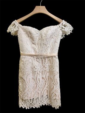 Chi Chi London Ivory Off-Shoulder Lace Mini Dress